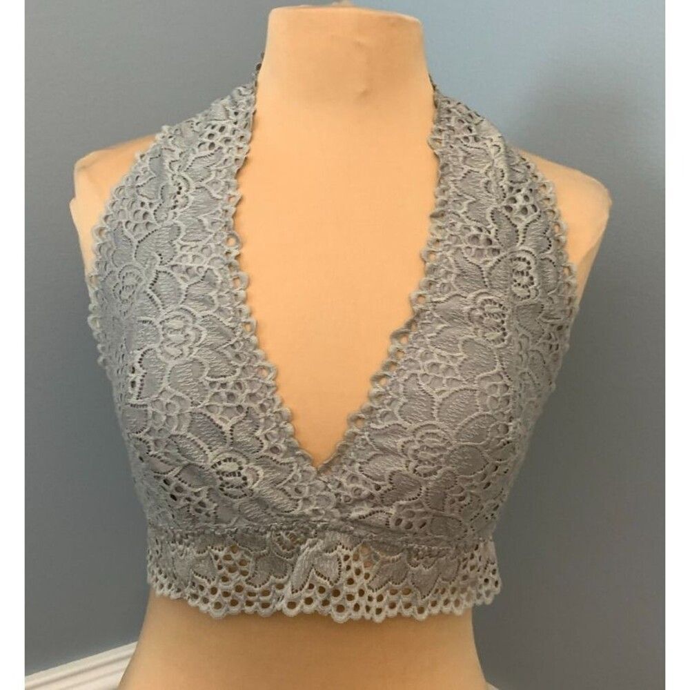 Zenana Halter Top Womens 2X Stretch Lace Floral Bralette Plunge Lined Stretch